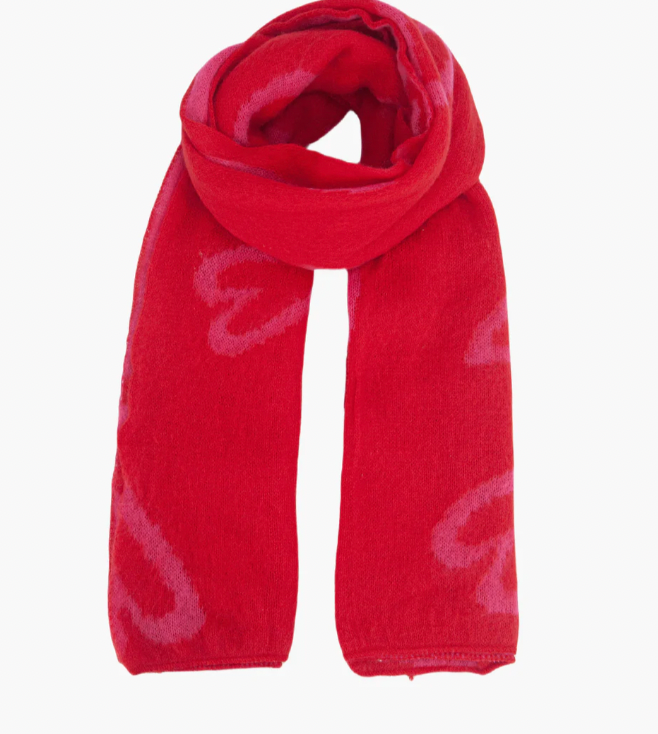 Ruby 67 Zuri Red/Pink Sketched Heart Print Knitted Scarf