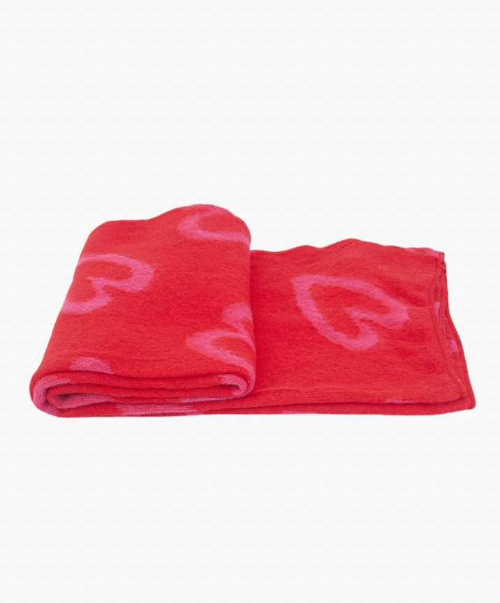 Ruby 67 Zuri Red/Pink Sketched Heart Print Knitted Scarf