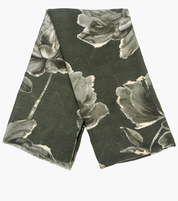 Ruby 67 Eleanor Khaki Floral Scarf