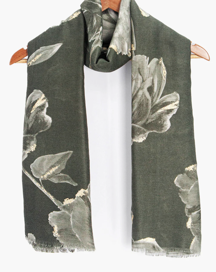 Ruby 67 Eleanor Khaki Floral Scarf