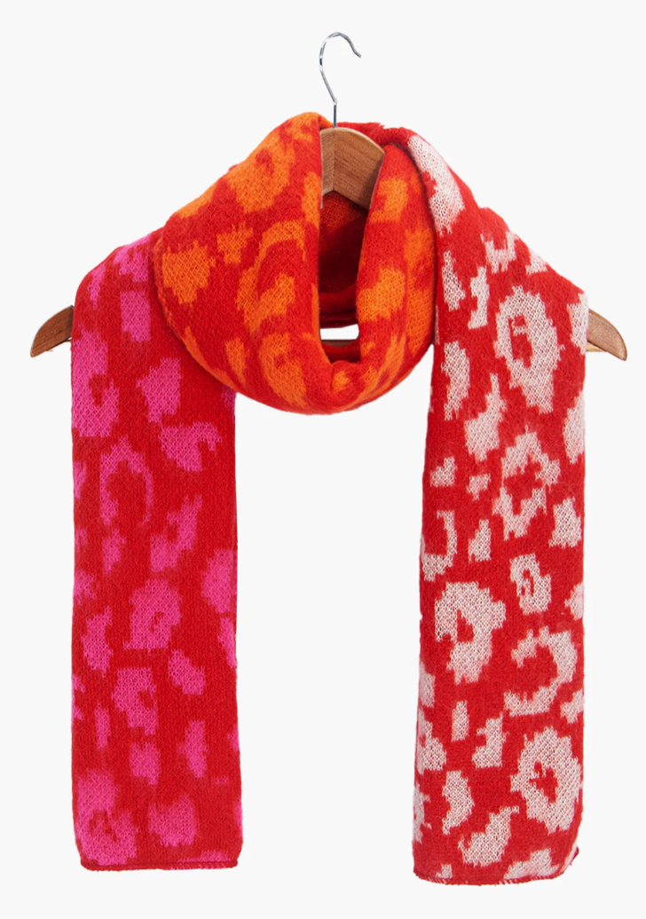 Ruby 67 Kyra Red Leopard Supersoft Knitted Scarf