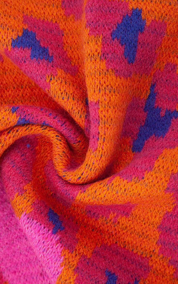 Ruby 67 Wylda Hot Pink Leopard & Hearts Knitted Scarf