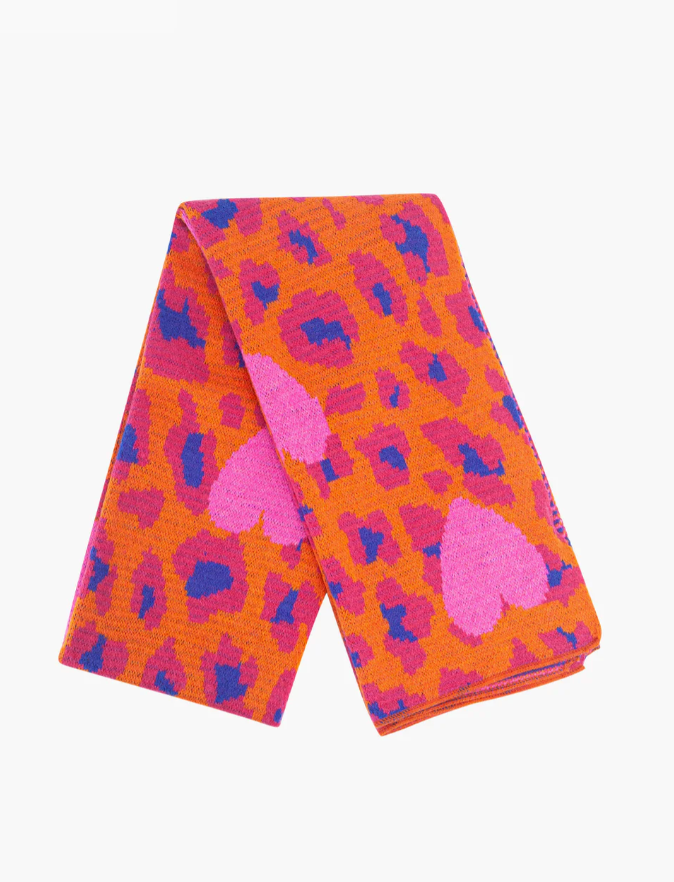 Ruby 67 Wylda Hot Pink Leopard & Hearts Knitted Scarf