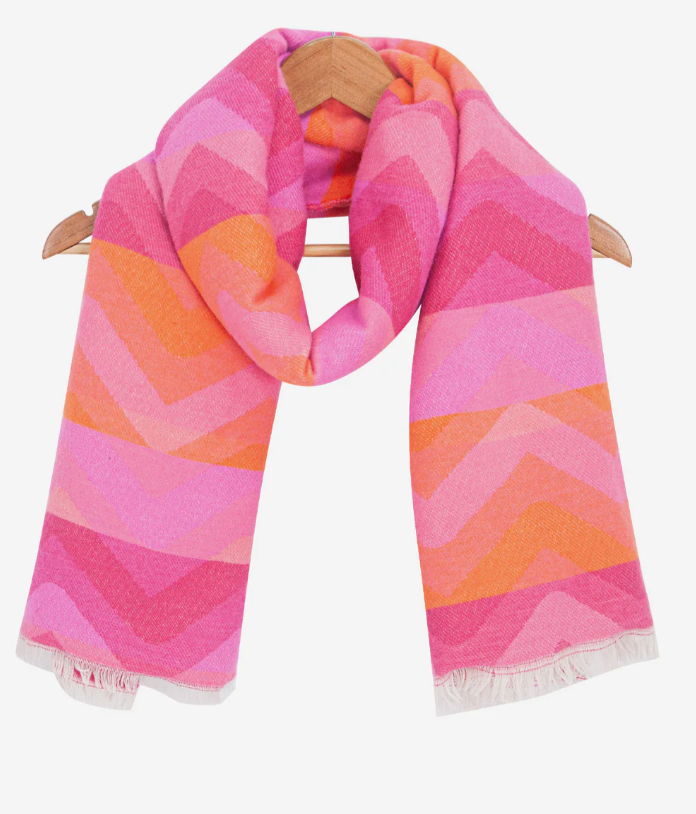 Ruby 67 Bowie Pink/Orange Zig-Zag Knitted Scarf