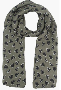 Ruby 67 Kara Khaki/Black Hearts Scarf