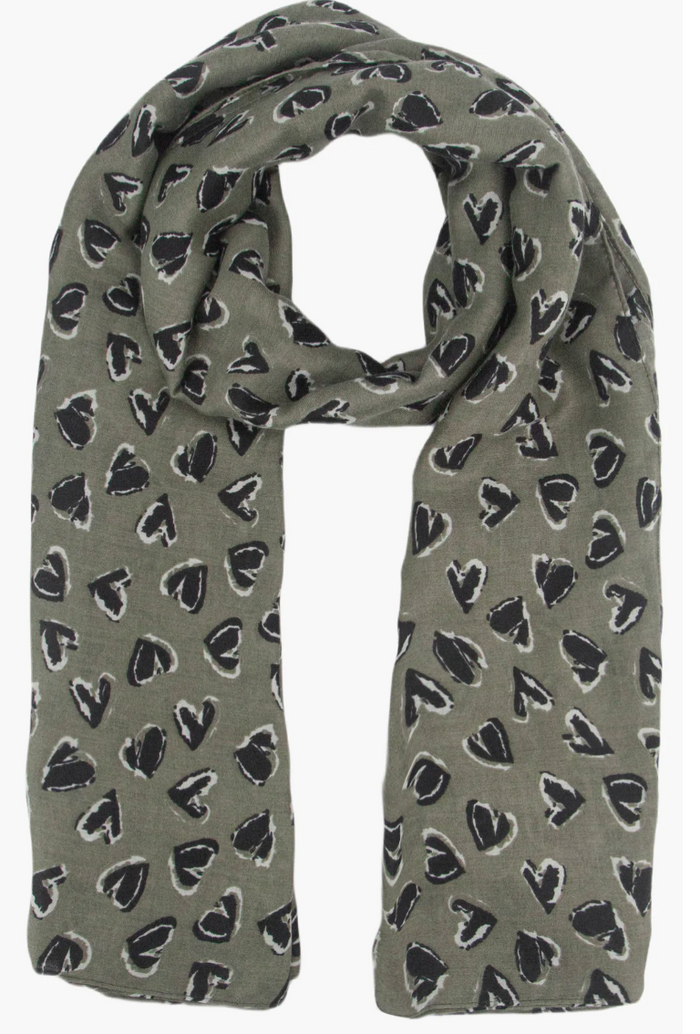 Ruby 67 Kara Khaki/Black Hearts Scarf