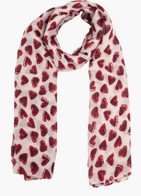 Ruby 67 Kara White/Red Hearts Scarf