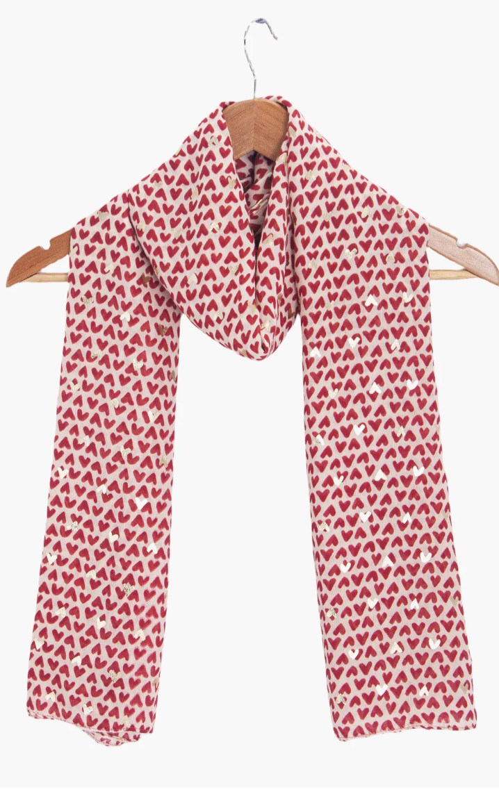 Ruby 67 Rainie Red Metallic Heart Print Scarf