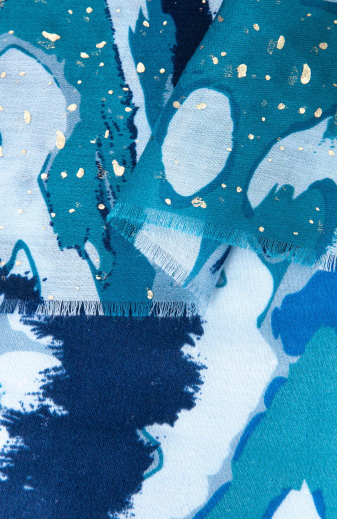 Ruby 67 Leah Blue Geometric Foil Scarf