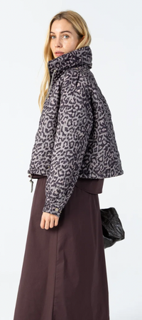 Coster Copenhagen Taupe Khaki Leopard Quilted Cropped Oversized Jacket, 264-6422