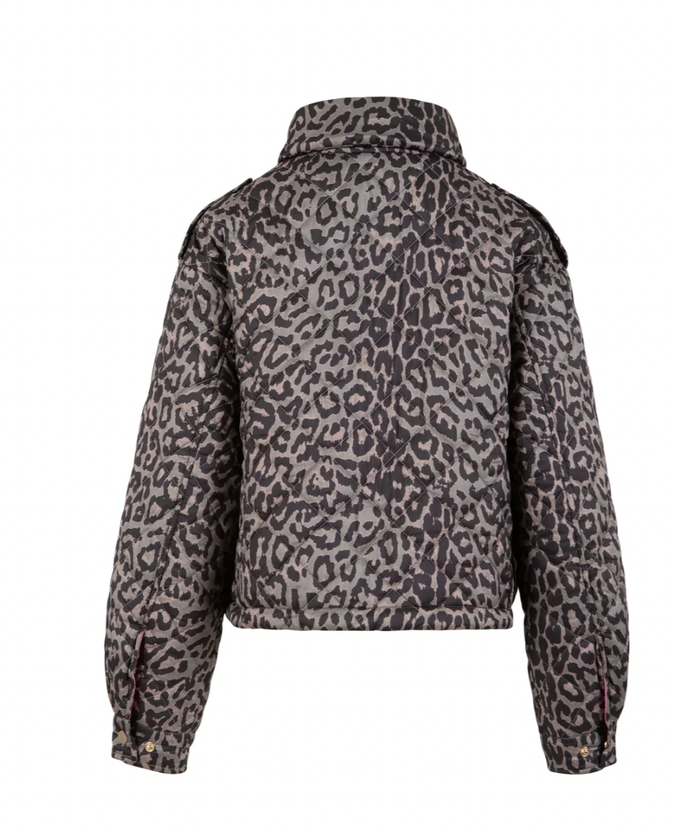 Coster Copenhagen Taupe Khaki Leopard Quilted Cropped Oversized Jacket, 264-6422