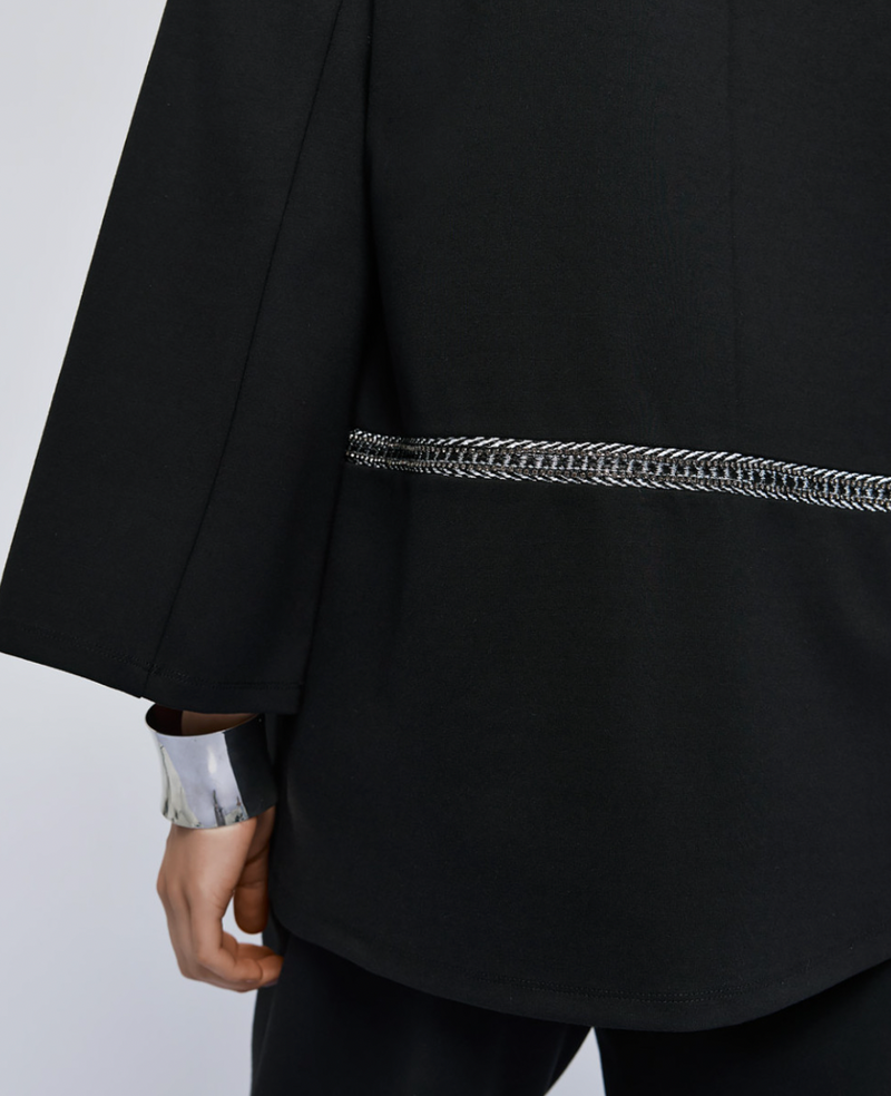 Access Fashion Black Boat Neckline Blouse with Embellishment