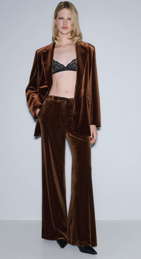 Access Fashion Chocolate Brown Velvet Highwaisted Wide Leg Trousers