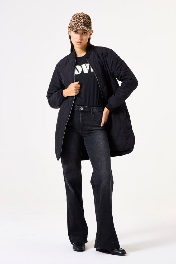 Garcia Black Quilted Bomber Jacket with Button Detailing