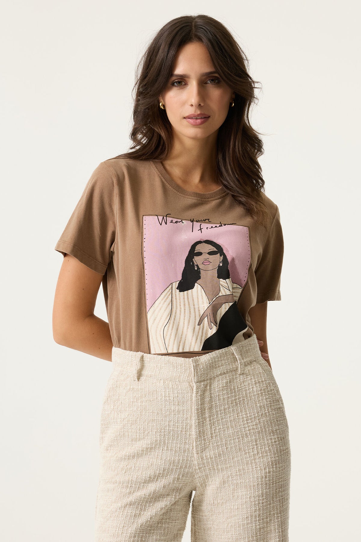 Garcia Soft Taupe Printed Front T-Shirt, N260203
