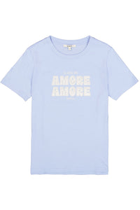 Garcia Cornflower Blue 'AMORE AMORE' Embroidered Satin Logo T-Shirt, O260005