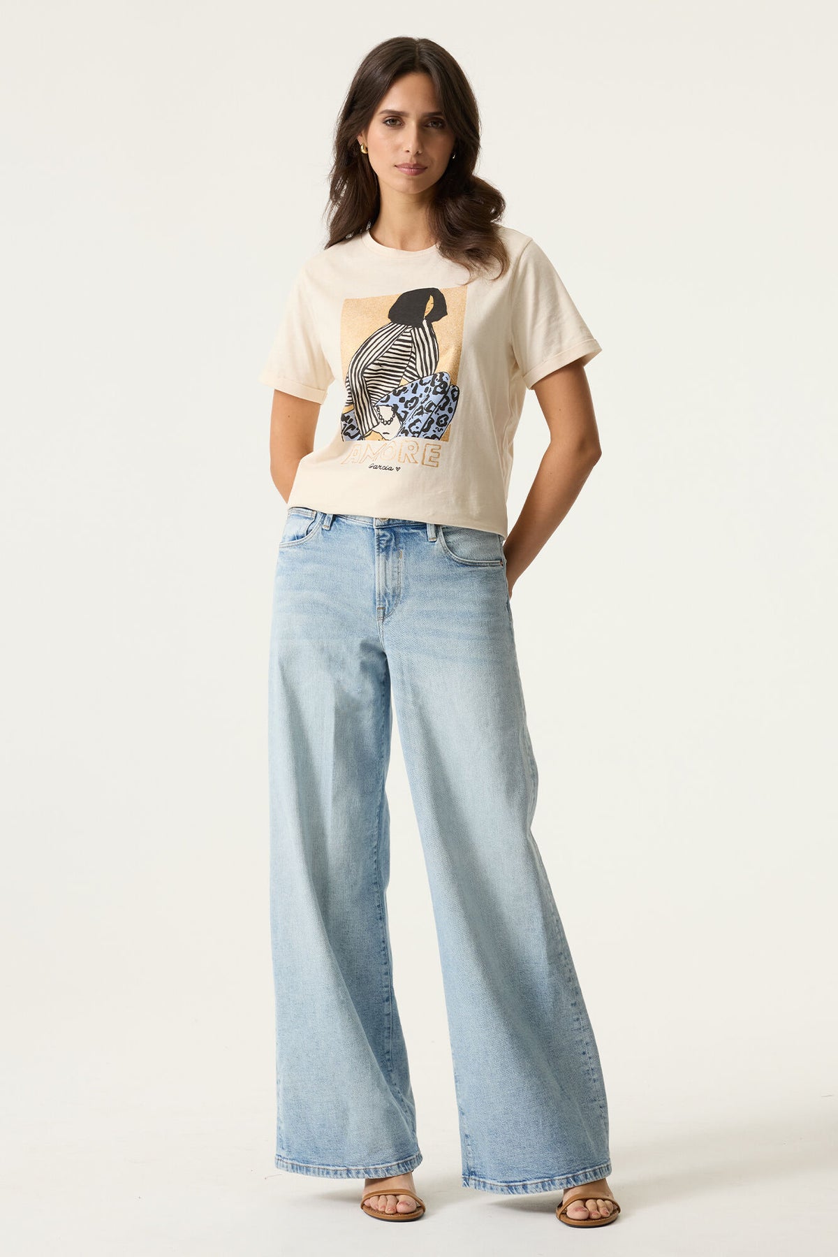 Garcia Cream Printed Front T-Shirt, O260006