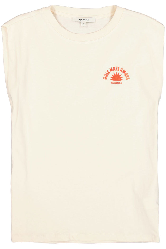 Garcia Cream Cap Sleeve Logo T-Shirt, P260209