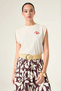 Garcia Cream Cap Sleeve Logo T-Shirt, P260209