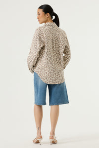 Garcia Beige Leopard Print Longline Shirt Jacket, P260293